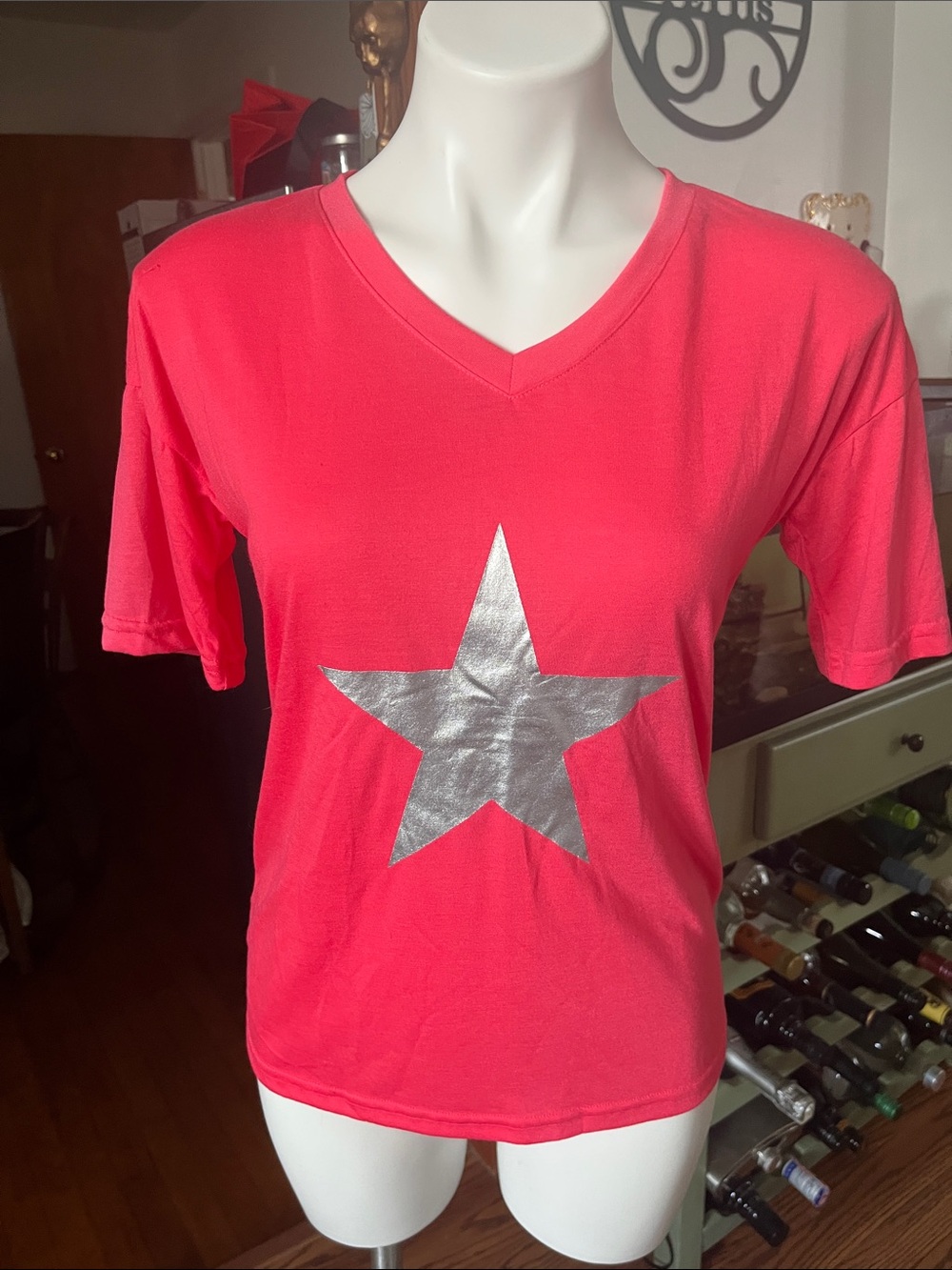 Silver Star V-Neck Tee - Coral Pink
